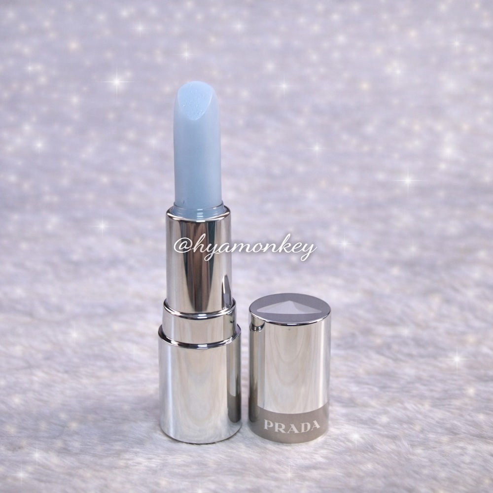 Prada Pale Ice Blue Lip Balm in Silver Case